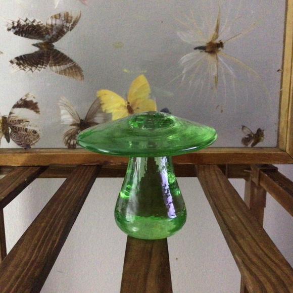 Green Glass Mushroom Decor - Picture 2 of 4